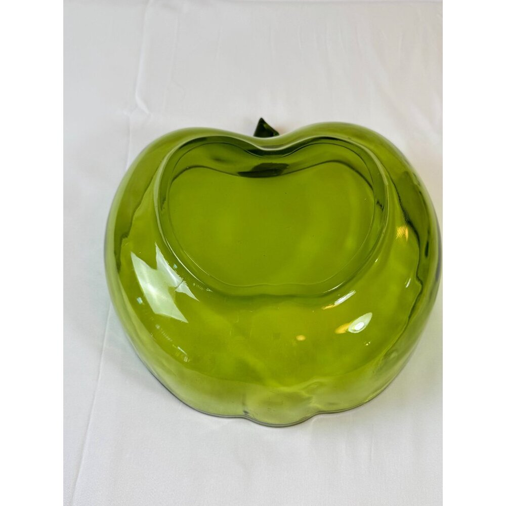 Hazel Atlas Large Apple-Shaped Green Glass Fruit Bowl Centerpiece Decor 10" - Picture 5 of 9
